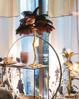 Luxury Ostrich Feather Palm Tree Table Lamp with Brass Base and Portable Design