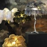 Luxury Ostrich Feather Palm Tree Table Lamp with Brass Base and Portable Design