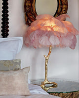 Luxury Ostrich Feather Palm Tree Table Lamp with Brass Base and Portable Design