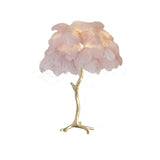 Luxury Ostrich Feather Palm Tree Table Lamp with Brass Base and Portable Design