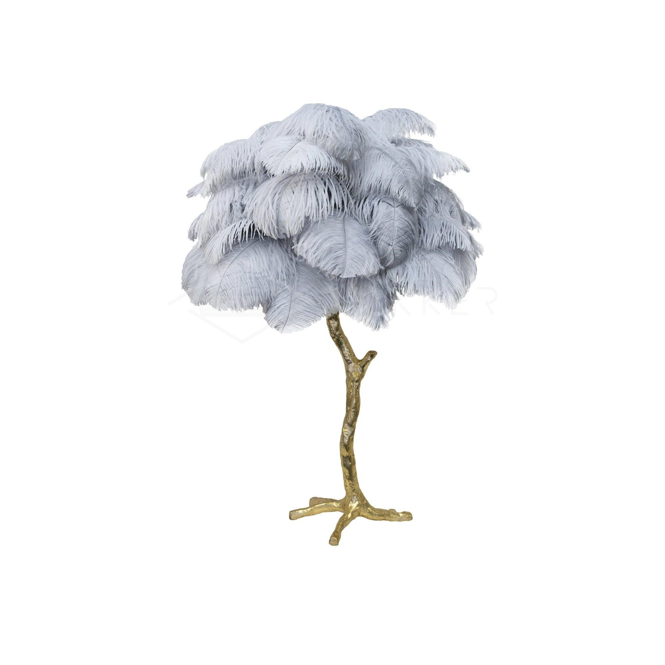 Luxury Ostrich Feather Palm Tree Table Lamp with Brass Base and Portable Design