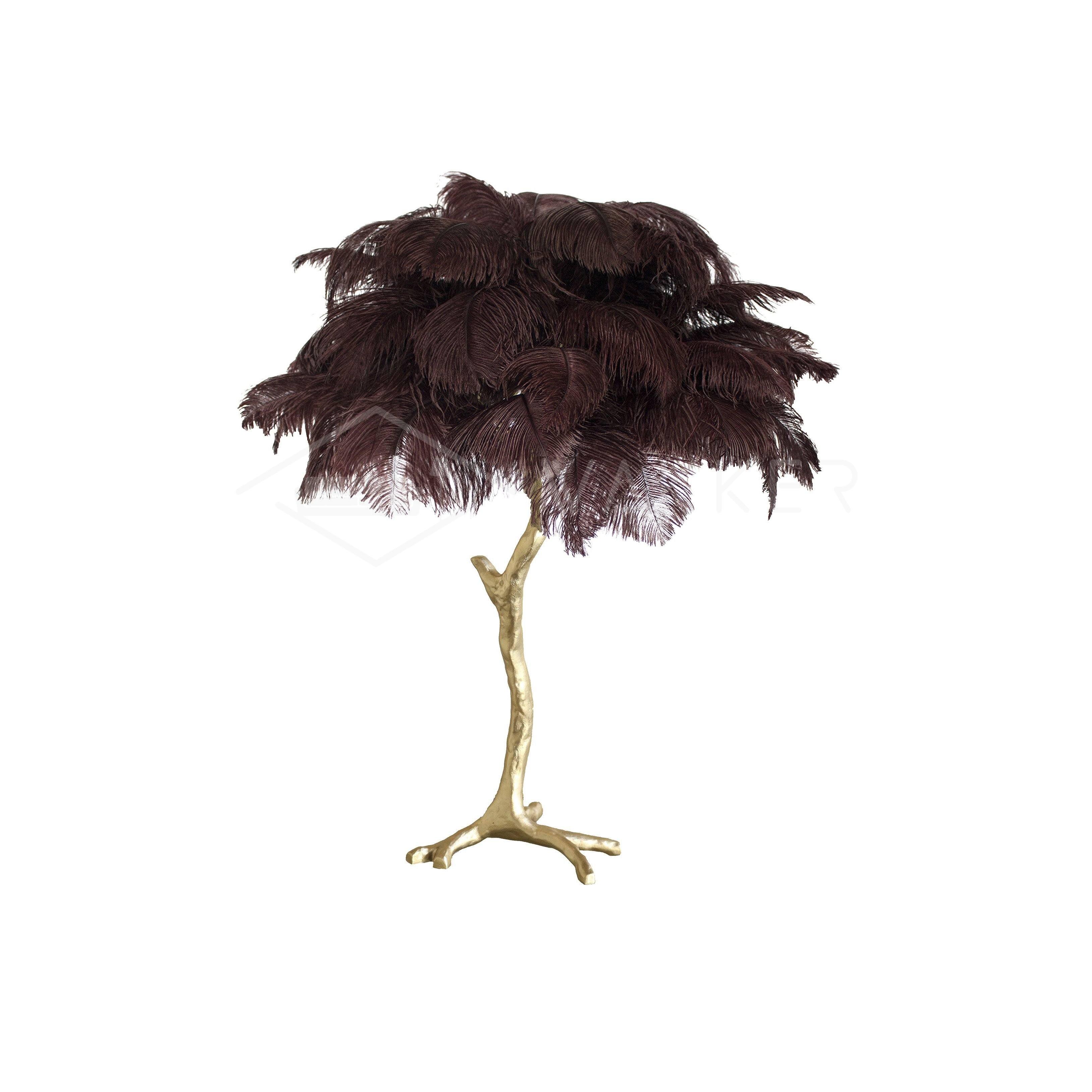 Luxury Ostrich Feather Palm Tree Table Lamp with Brass Base and Portable Design