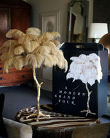 Luxury Ostrich Feather Palm Tree Table Lamp with Brass Base and Portable Design
