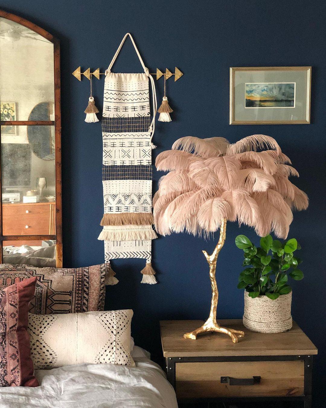 Luxury Ostrich Feather Palm Tree Table Lamp with Brass Base and Portable Design