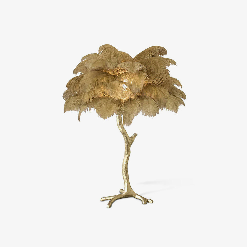 Luxury Ostrich Feather Palm Tree Table Lamp with Brass Base and Portable Design