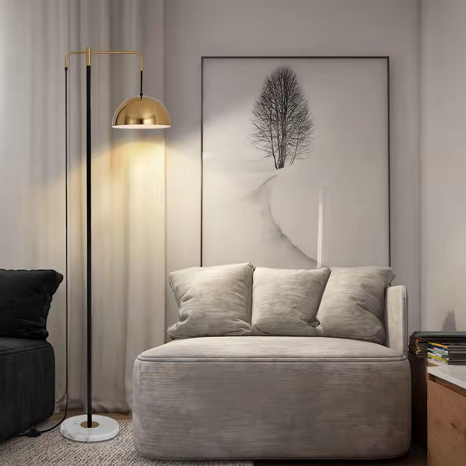 Otto Contemporary Arched Floor Lamp with Metal Shade and Marble Base for Modern Living Rooms