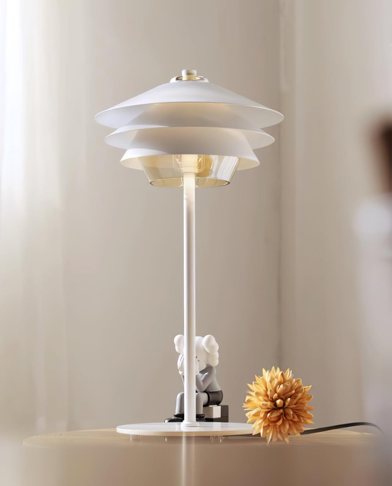 Modern Blown Glass Overlay Table Lamp with Detachable Conical Reflectors and Metal Base