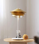 Modern Blown Glass Overlay Table Lamp with Detachable Conical Reflectors and Metal Base