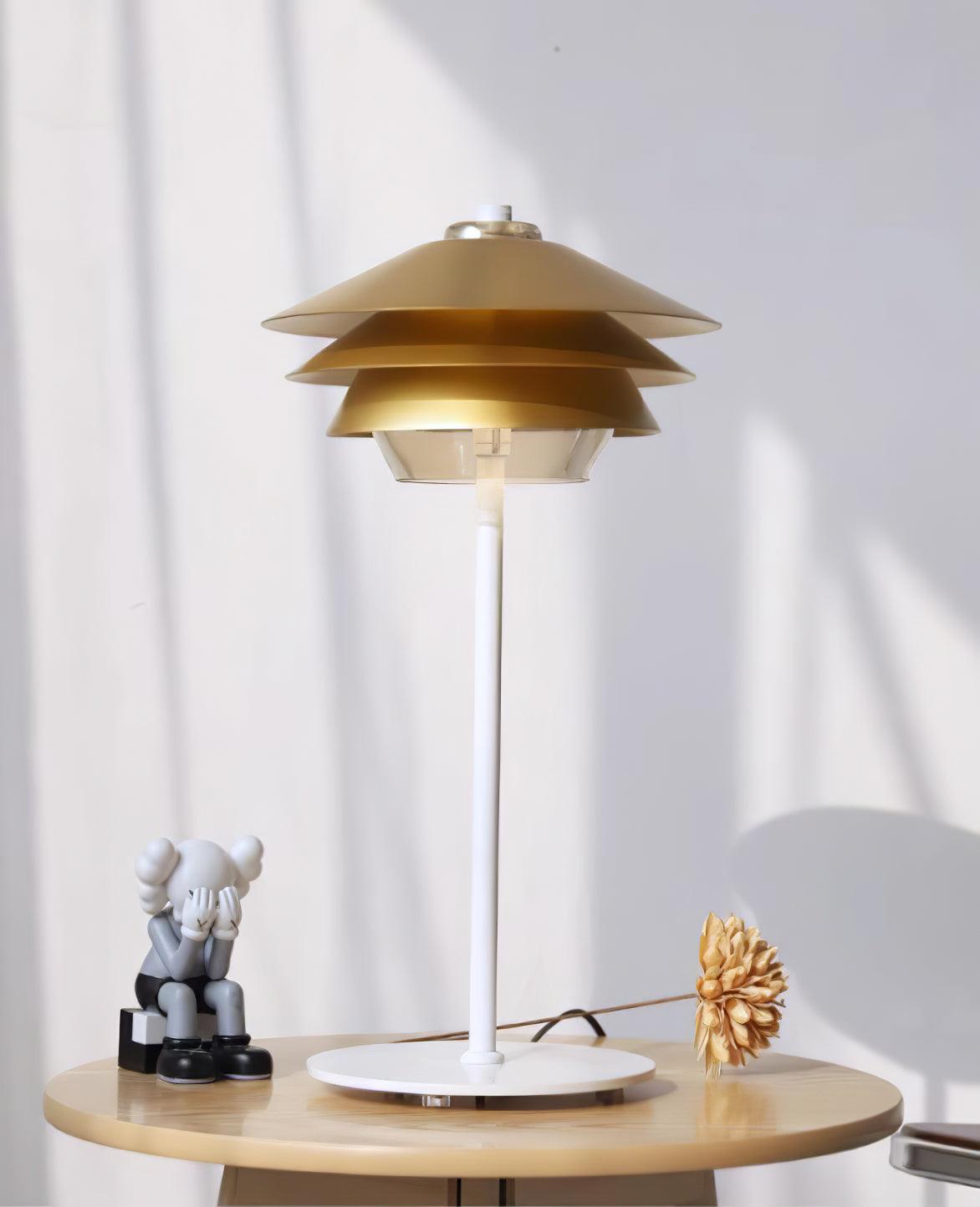 Modern Blown Glass Overlay Table Lamp with Detachable Conical Reflectors and Metal Base
