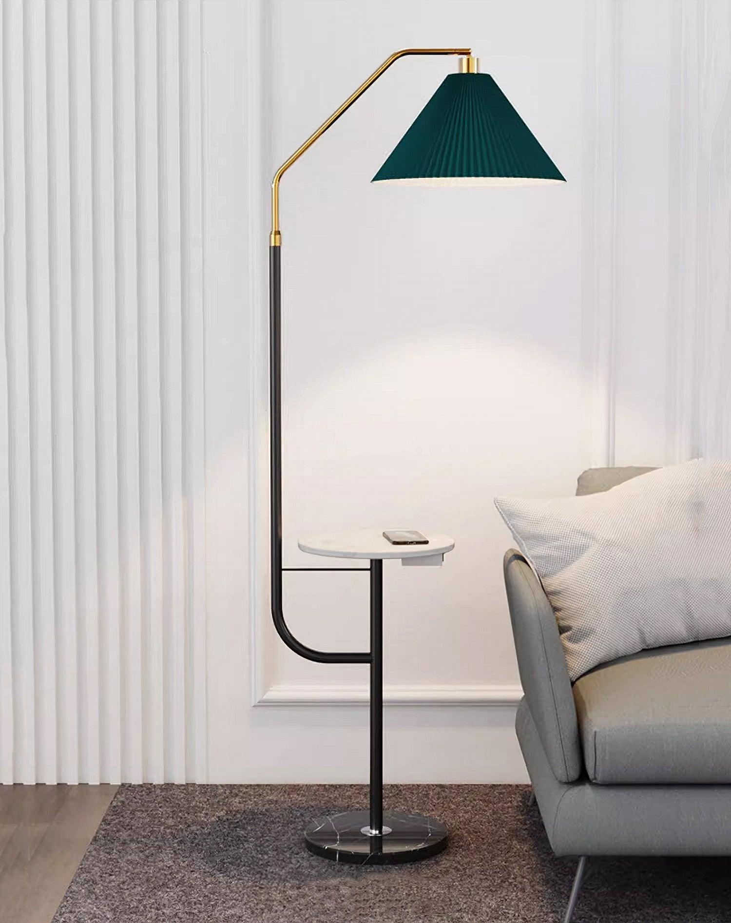 Modern Metal and Marble Standing Floor Lamp with Integrated Side Tray Table