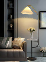 Modern Metal and Marble Standing Floor Lamp with Integrated Side Tray Table