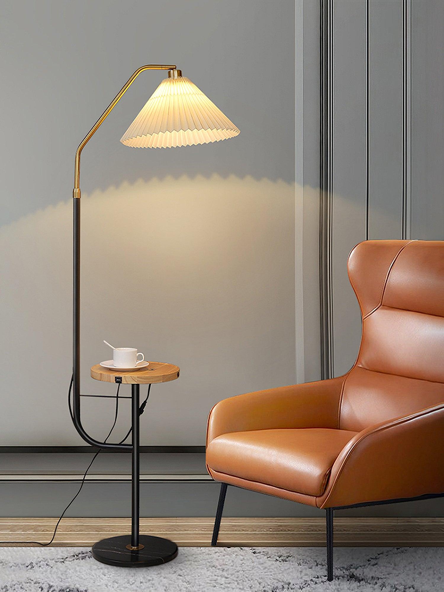Modern Metal and Marble Standing Floor Lamp with Integrated Side Tray Table