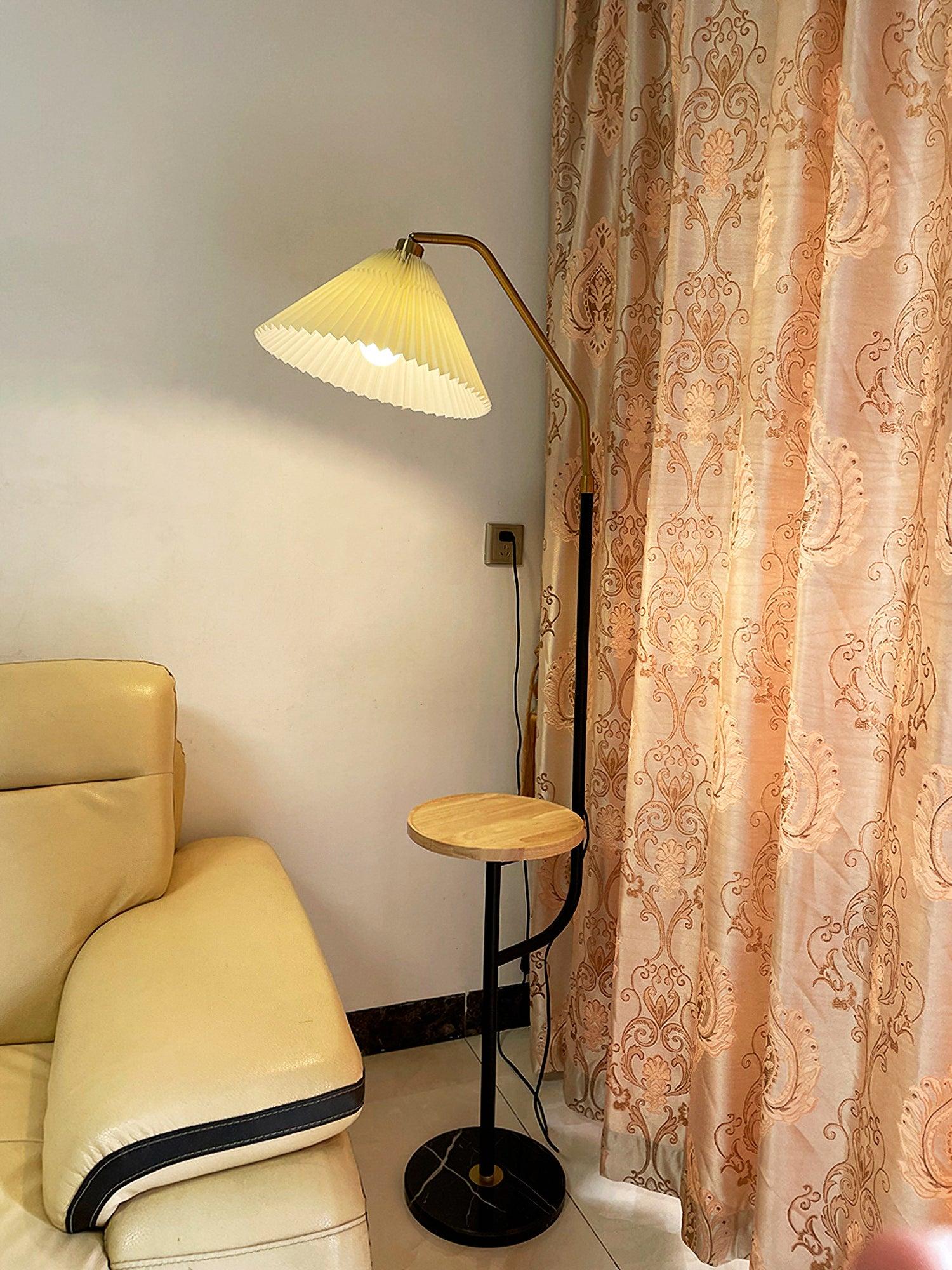 Modern Metal and Marble Standing Floor Lamp with Integrated Side Tray Table