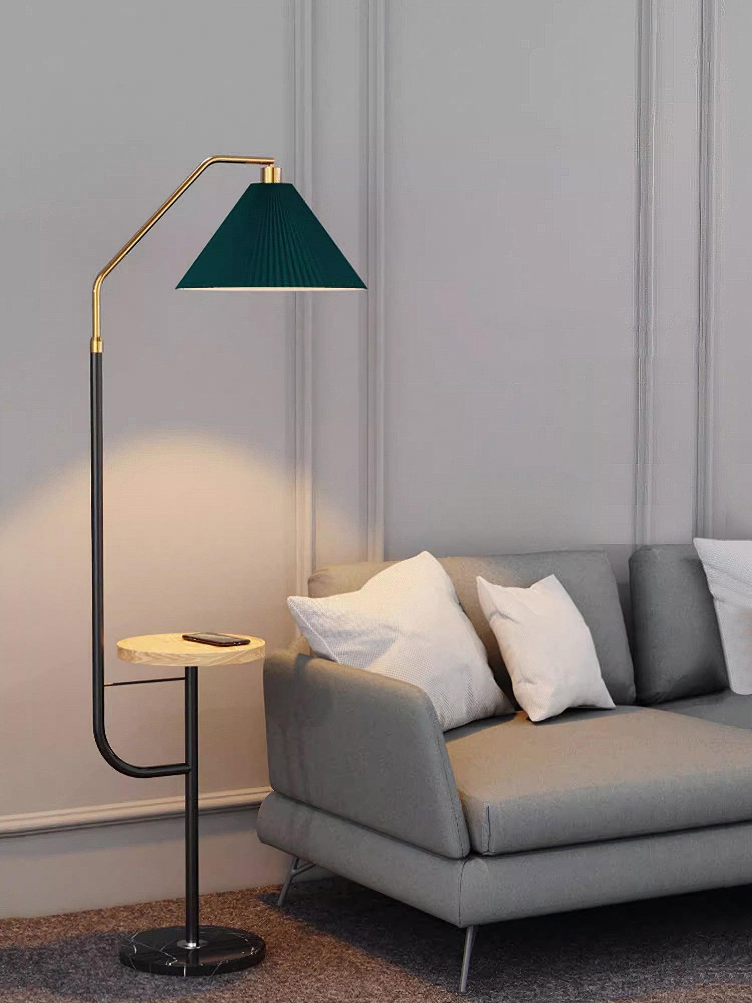 Modern Metal and Marble Standing Floor Lamp with Integrated Side Tray Table