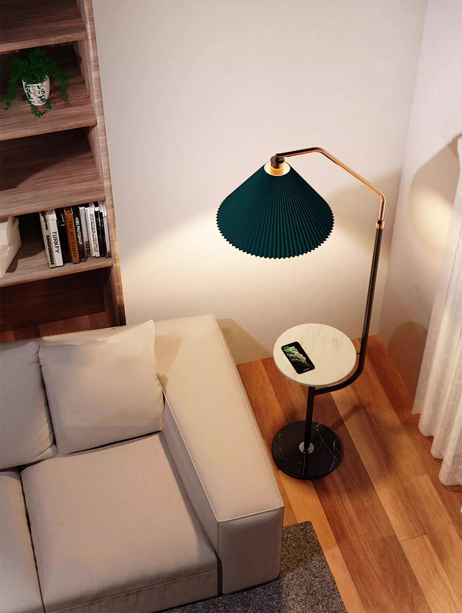 Modern Metal and Marble Standing Floor Lamp with Integrated Side Tray Table