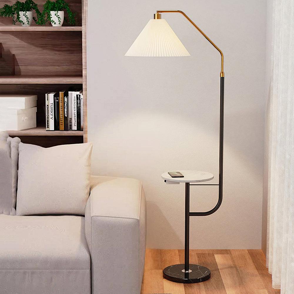 Modern Metal and Marble Standing Floor Lamp with Integrated Side Tray Table
