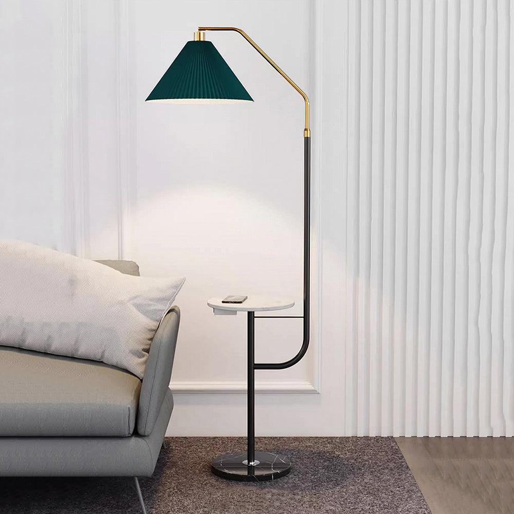 Modern Metal and Marble Standing Floor Lamp with Integrated Side Tray Table