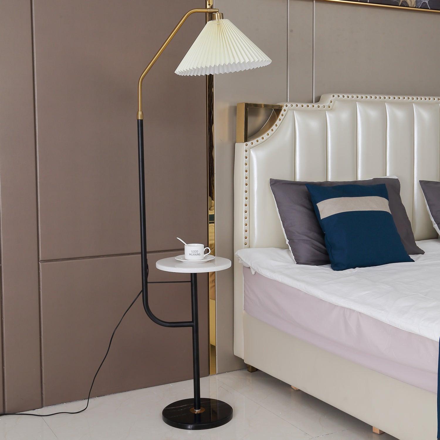 Modern Metal and Marble Standing Floor Lamp with Integrated Side Tray Table