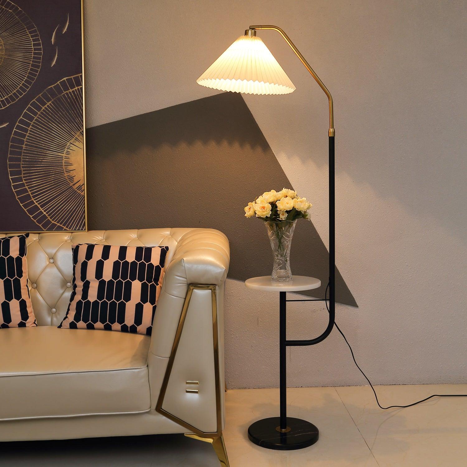 Modern Metal and Marble Standing Floor Lamp with Integrated Side Tray Table