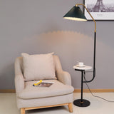 Modern Metal and Marble Standing Floor Lamp with Integrated Side Tray Table