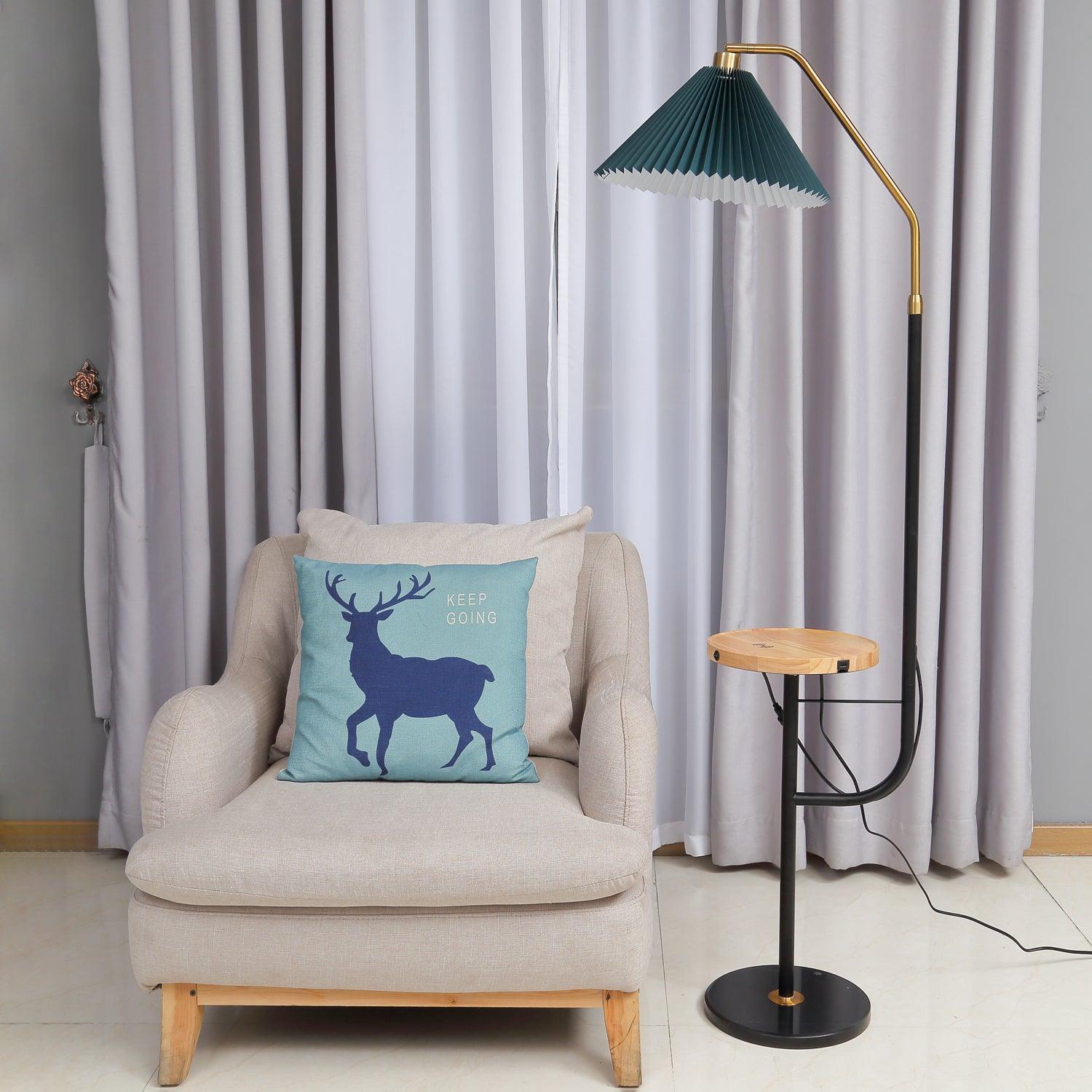 Modern Metal and Marble Standing Floor Lamp with Integrated Side Tray Table