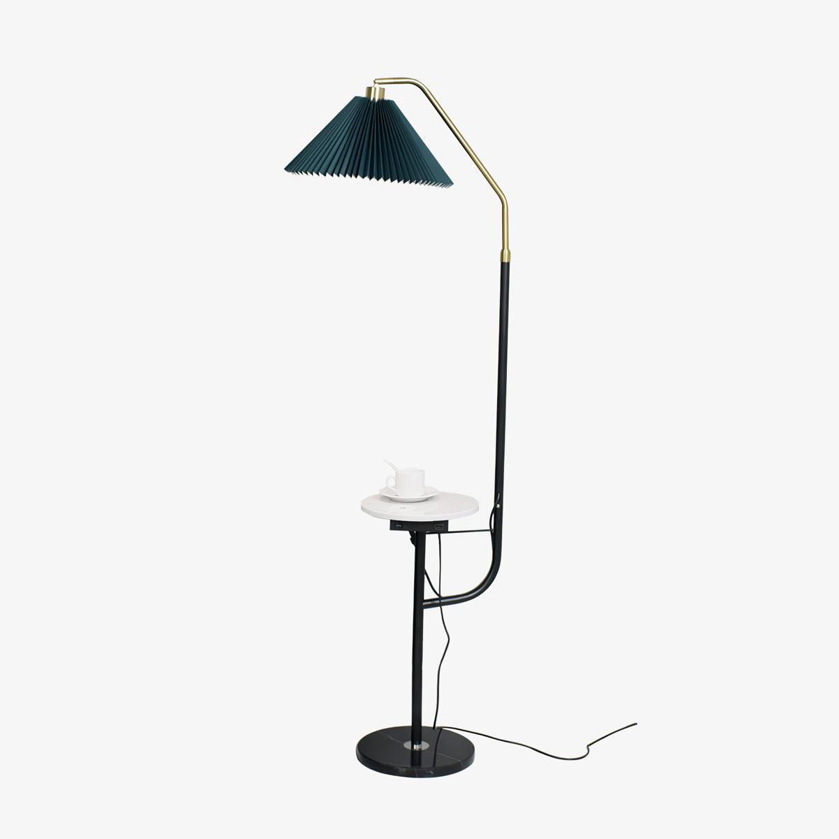 Modern Metal and Marble Standing Floor Lamp with Integrated Side Tray Table