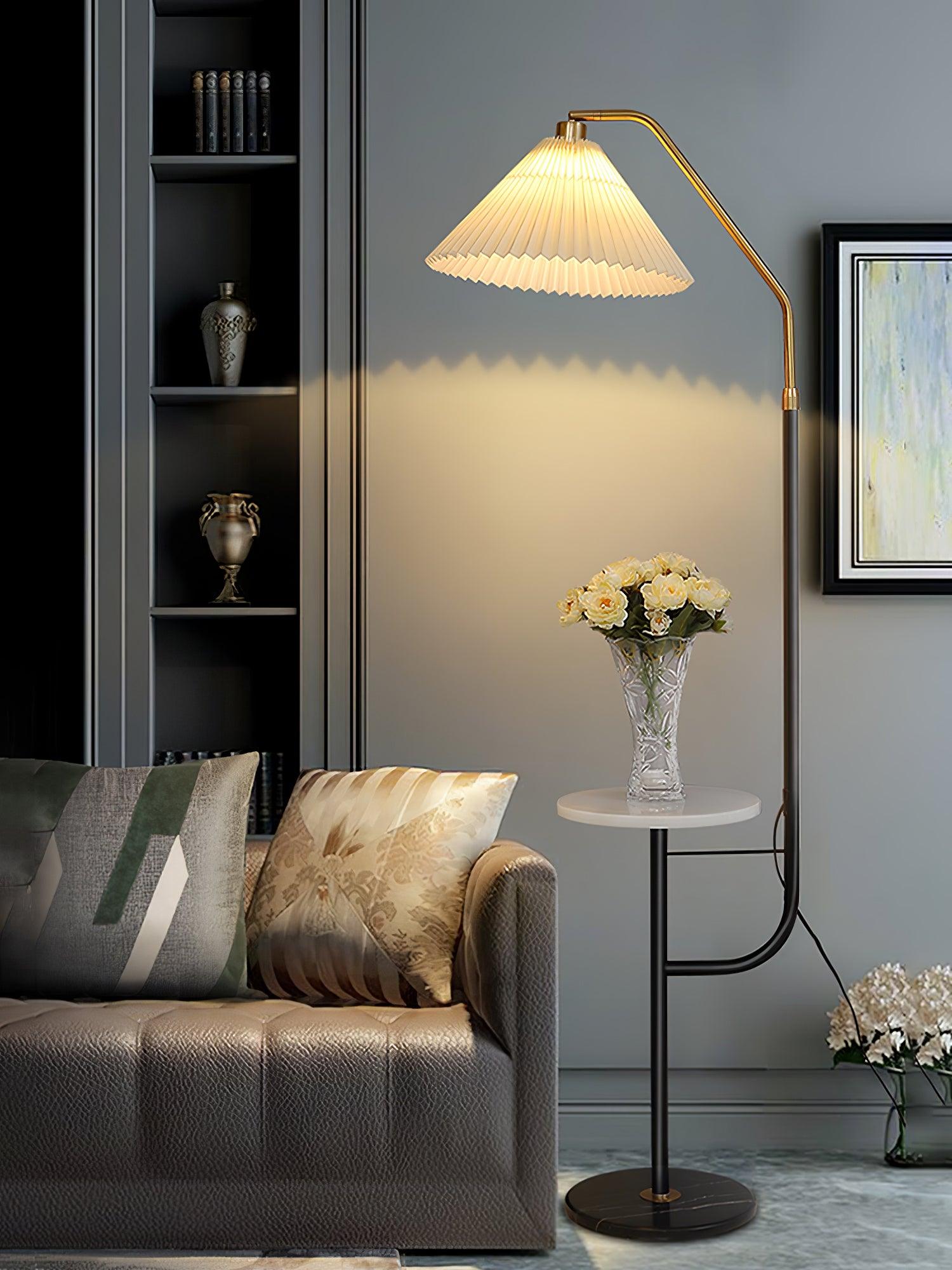 Modern Metal and Marble Standing Floor Lamp with Integrated Side Tray Table