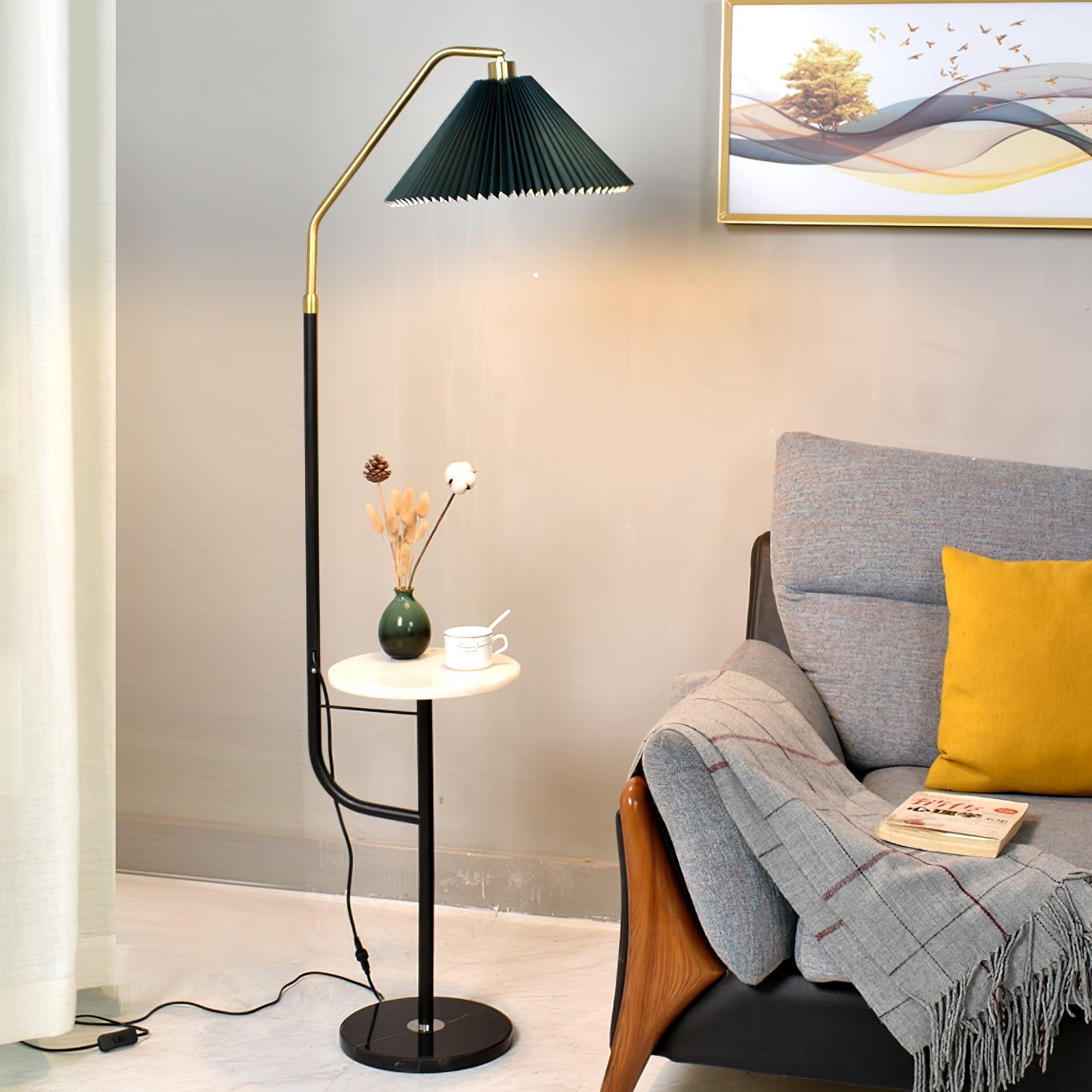Modern Metal and Marble Standing Floor Lamp with Integrated Side Tray Table