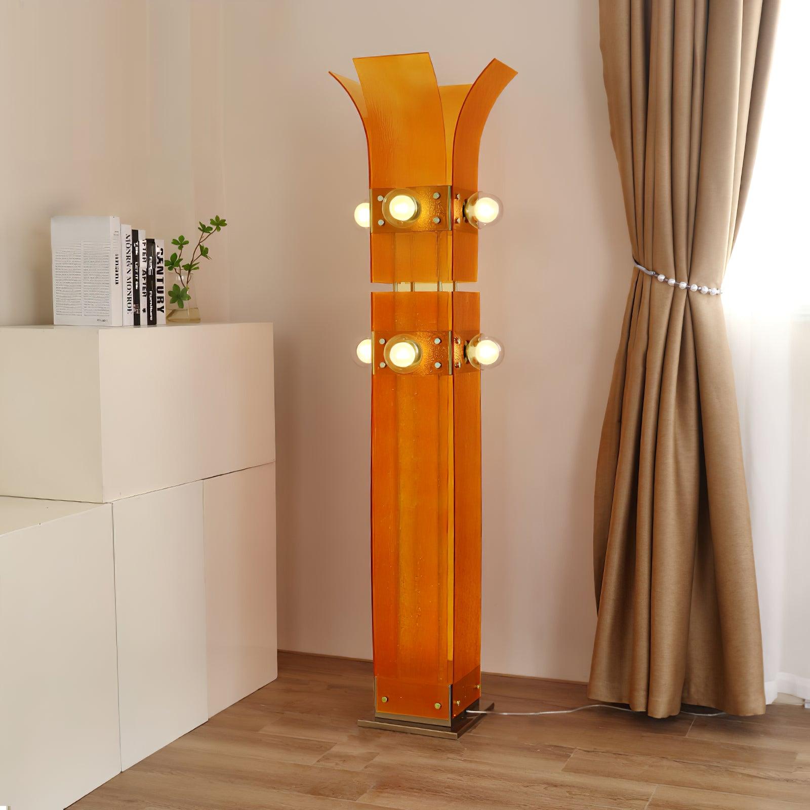 Modern Palm Tree Torchiere Floor Lamp with Acrylic Leaves for Living Room