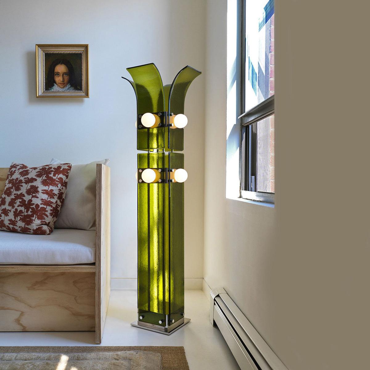 Modern Palm Tree Torchiere Floor Lamp with Acrylic Leaves for Living Room