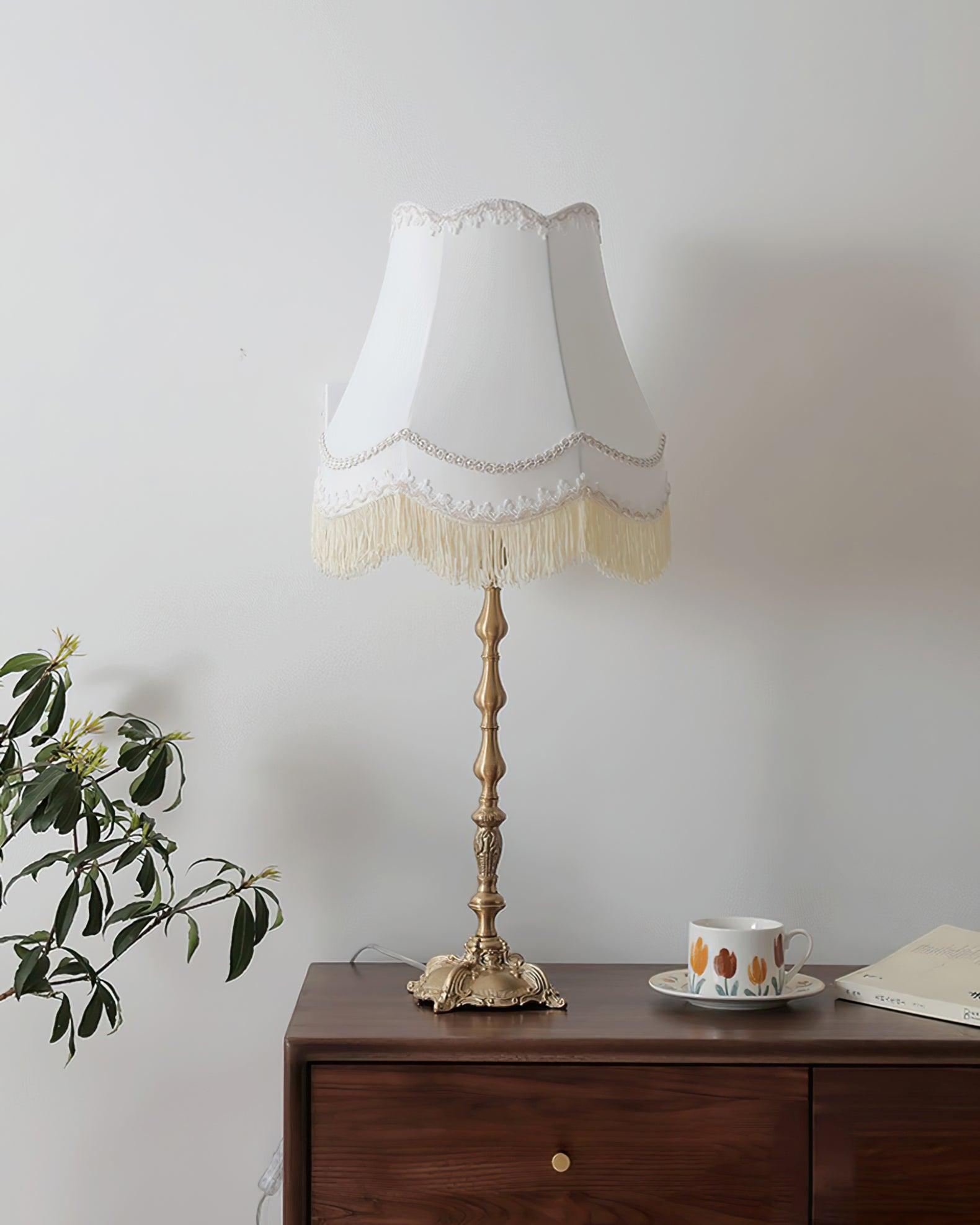 Elegant Brass Table Lamp with White Fabric Shade for Modern Living Room and Office Decor