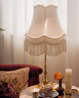 Elegant Brass Table Lamp with White Fabric Shade for Modern Living Room and Office Decor