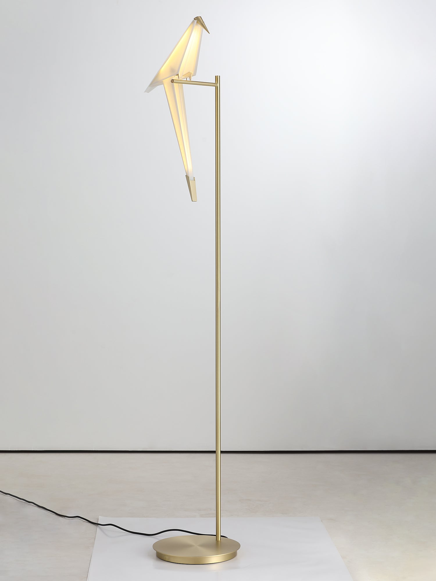 Modern Origami Paper Crane LED Floor Lamp Gold Bird Torchiere Standing Light