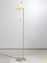Modern Origami Paper Crane LED Floor Lamp Gold Bird Torchiere Standing Light