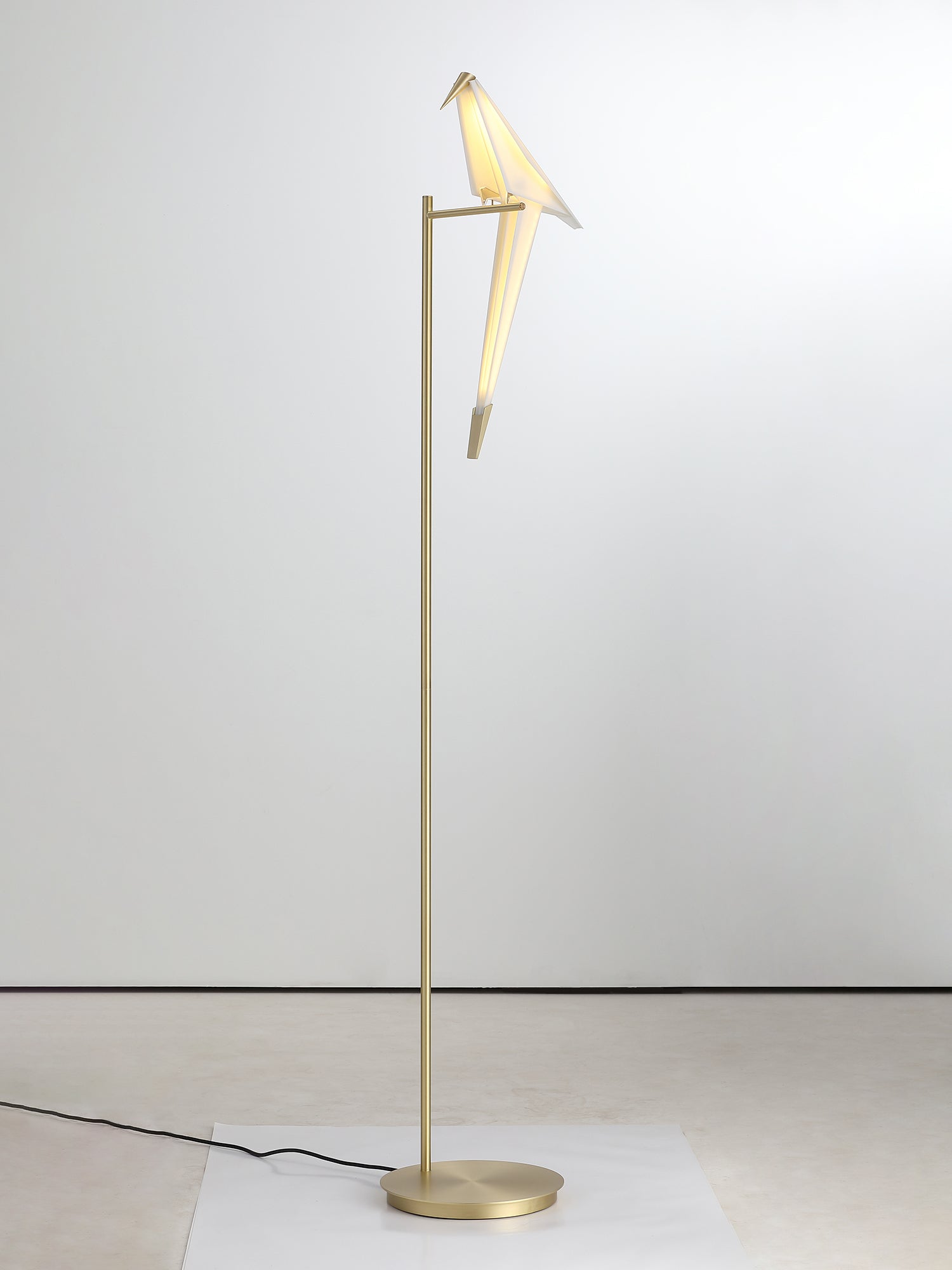 Modern Origami Paper Crane LED Floor Lamp Gold Bird Torchiere Standing Light