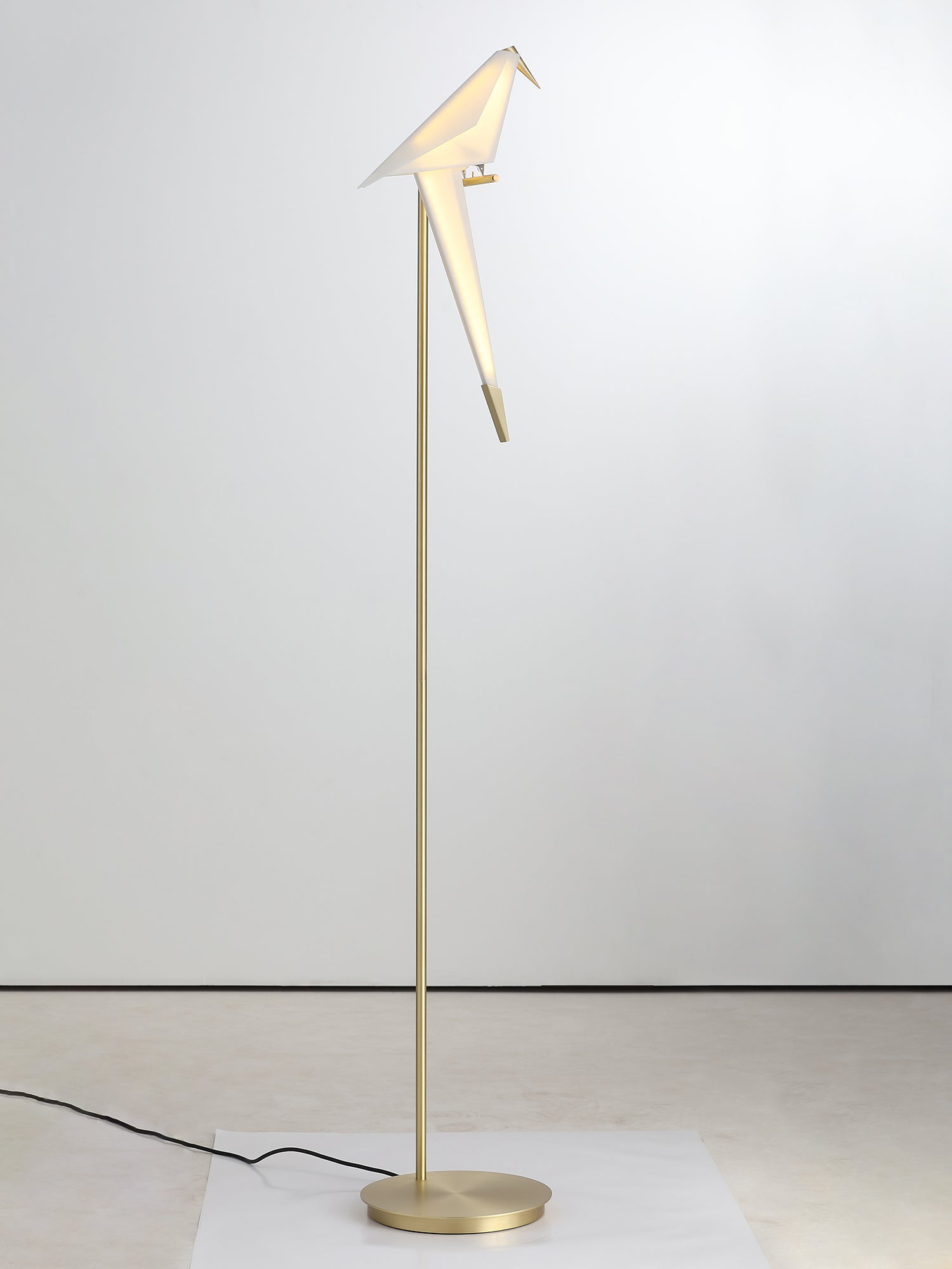 Modern Origami Paper Crane LED Floor Lamp Gold Bird Torchiere Standing Light