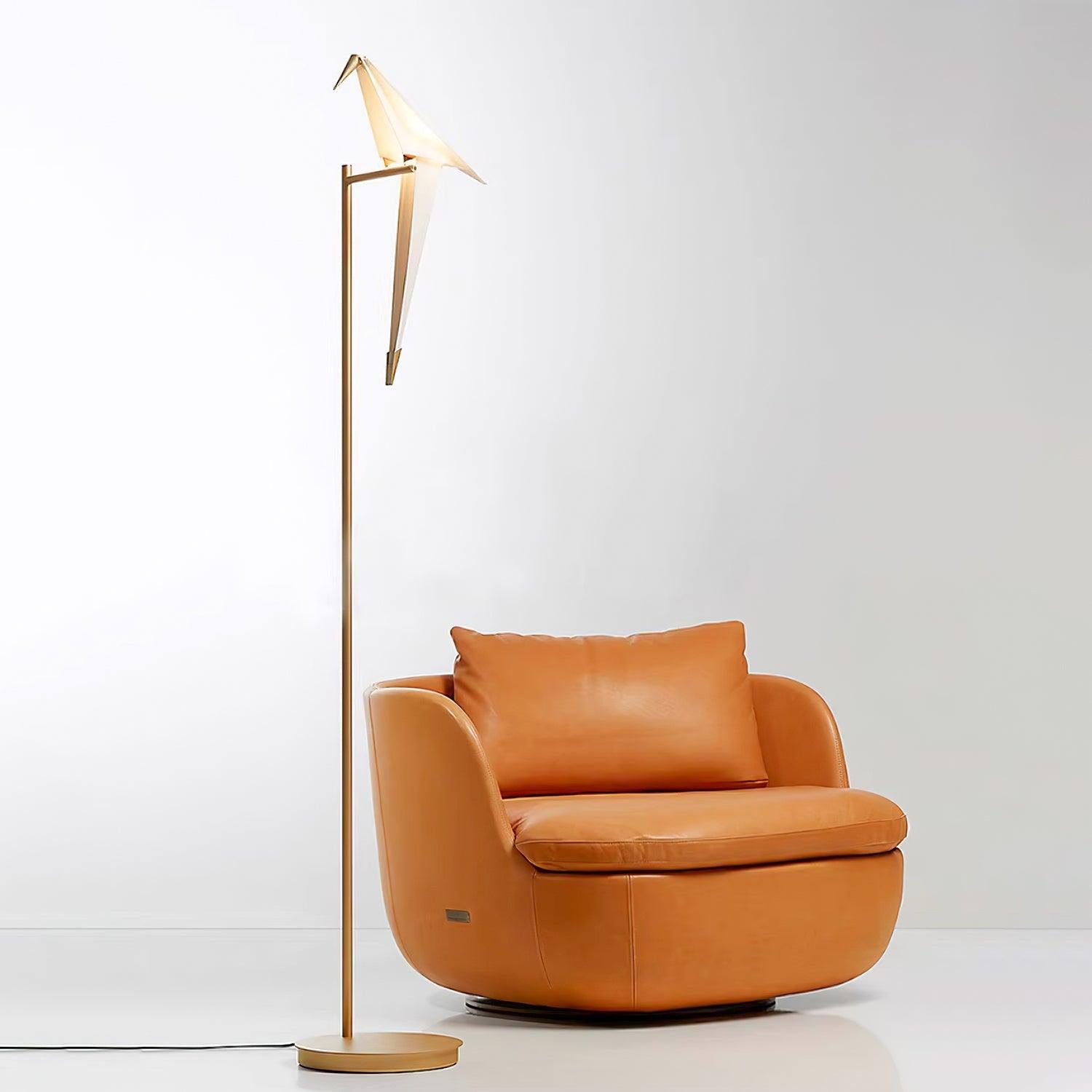 Modern Origami Paper Crane LED Floor Lamp Gold Bird Torchiere Standing Light