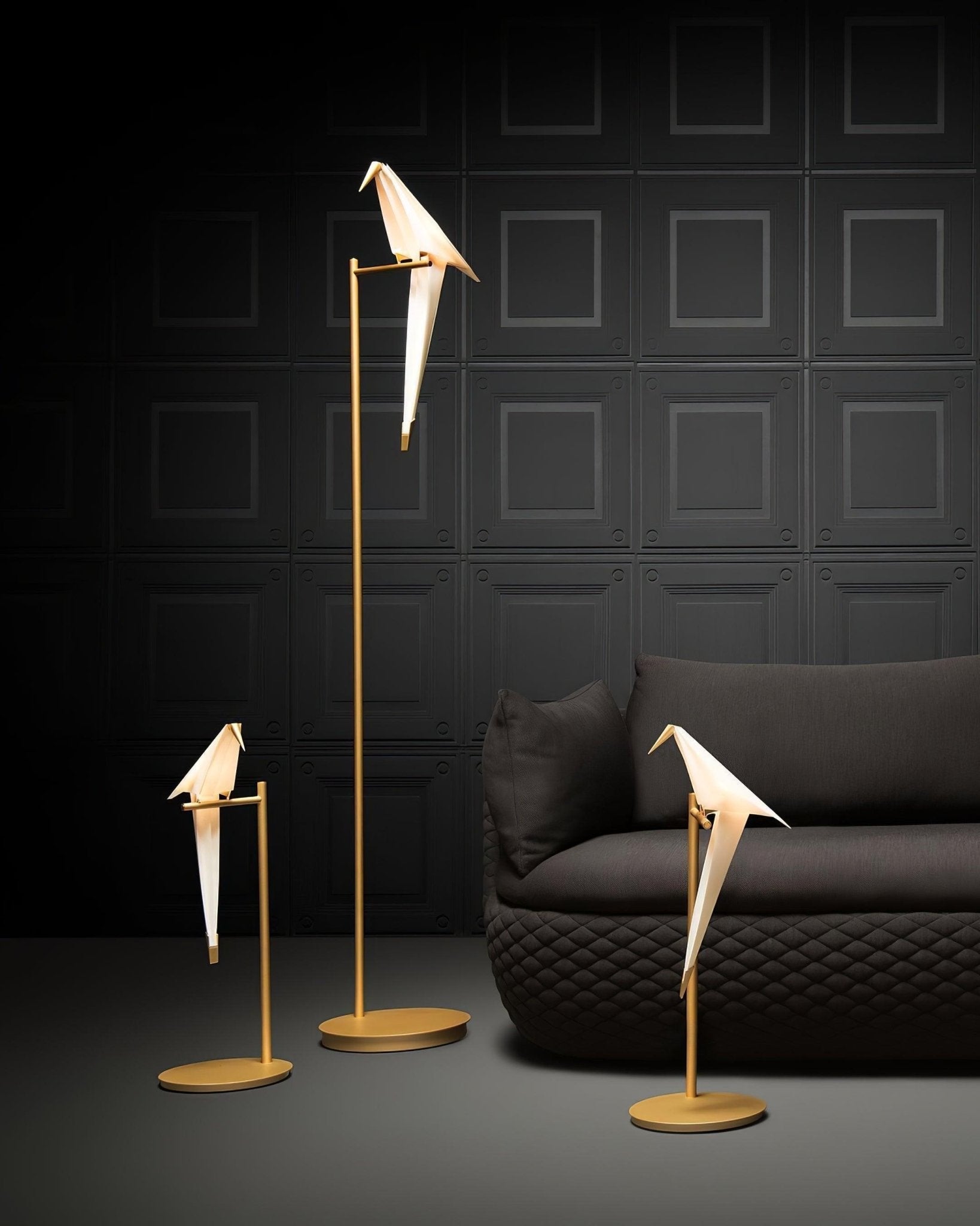 Modern Origami Paper Crane LED Floor Lamp Gold Bird Torchiere Standing Light