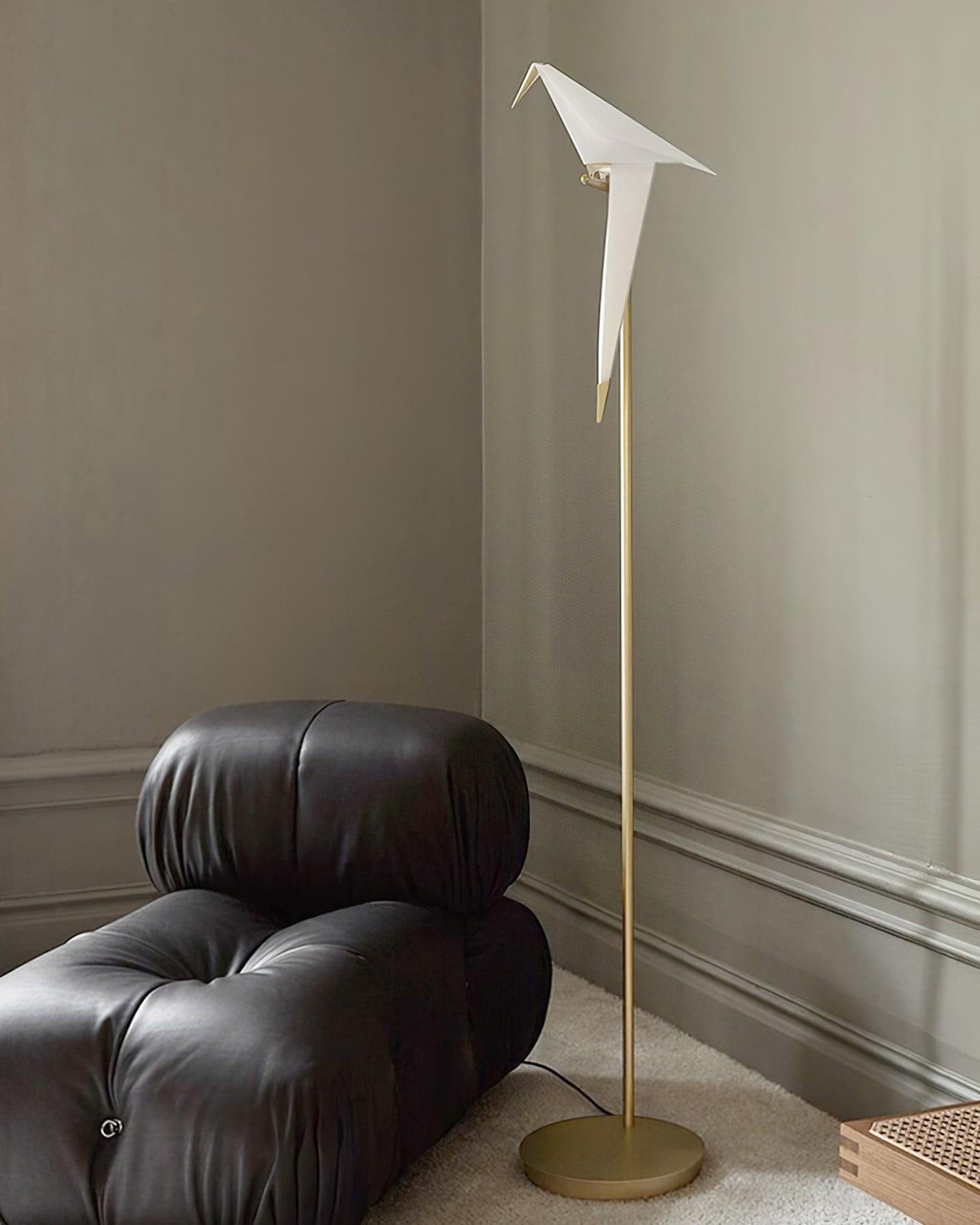 Modern Origami Paper Crane LED Floor Lamp Gold Bird Torchiere Standing Light