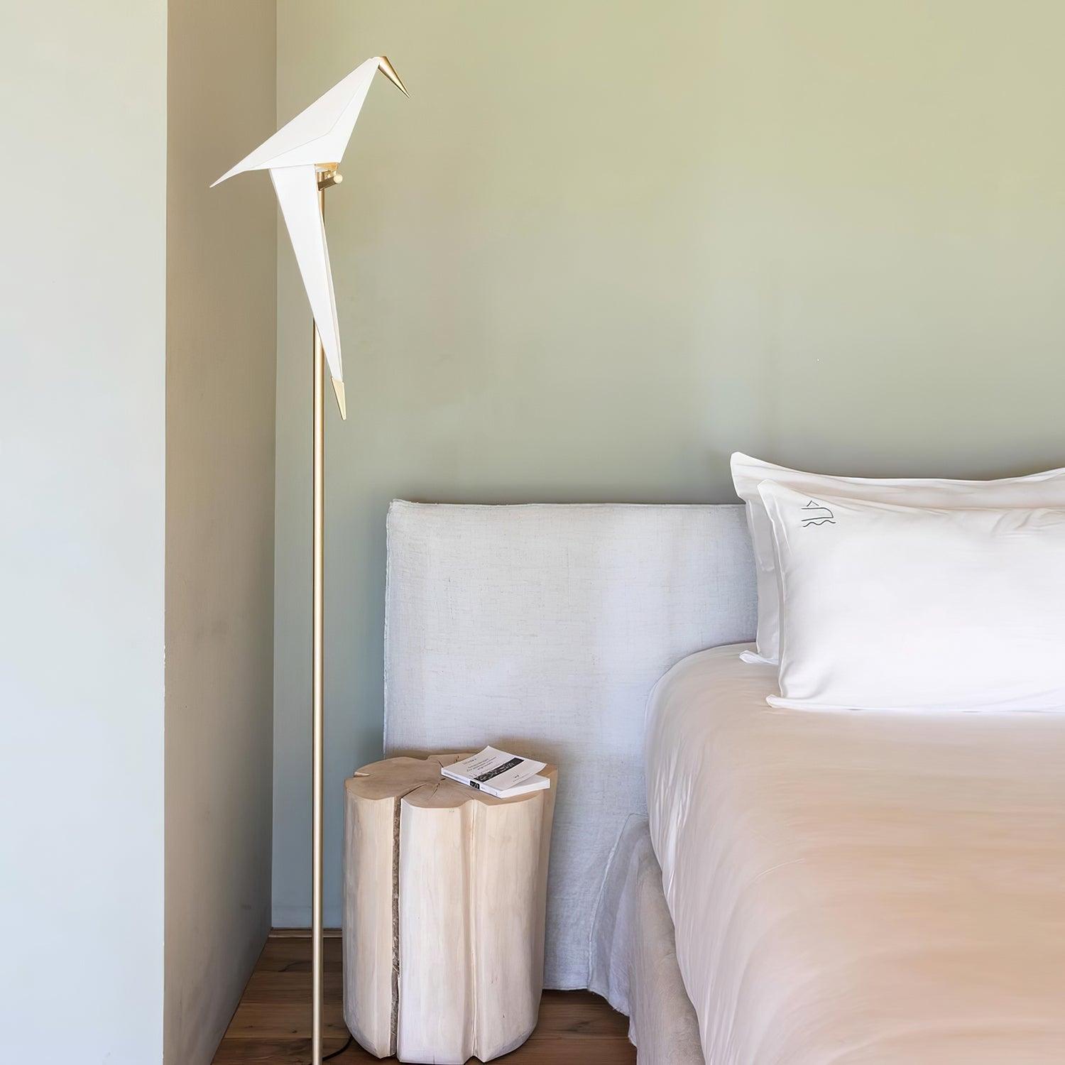 Modern Origami Paper Crane LED Floor Lamp Gold Bird Torchiere Standing Light