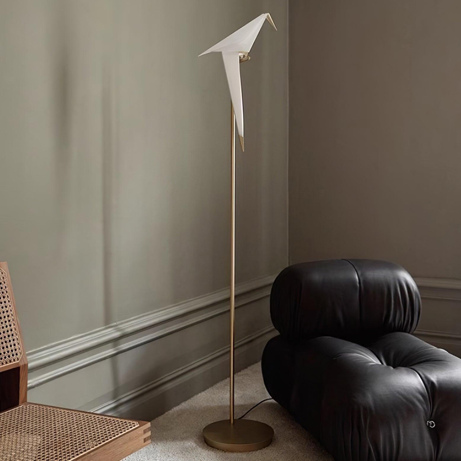 Modern Origami Paper Crane LED Floor Lamp Gold Bird Torchiere Standing Light