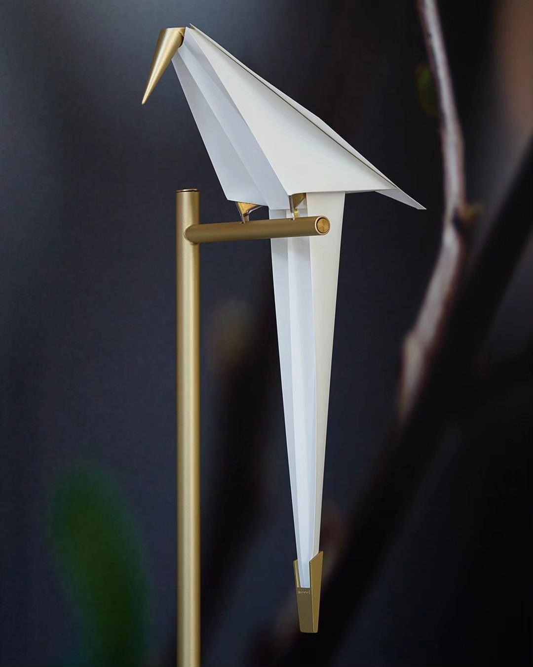 Modern Origami Paper Crane LED Floor Lamp Gold Bird Torchiere Standing Light