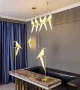 Modern Origami Paper Crane LED Floor Lamp Gold Bird Torchiere Standing Light