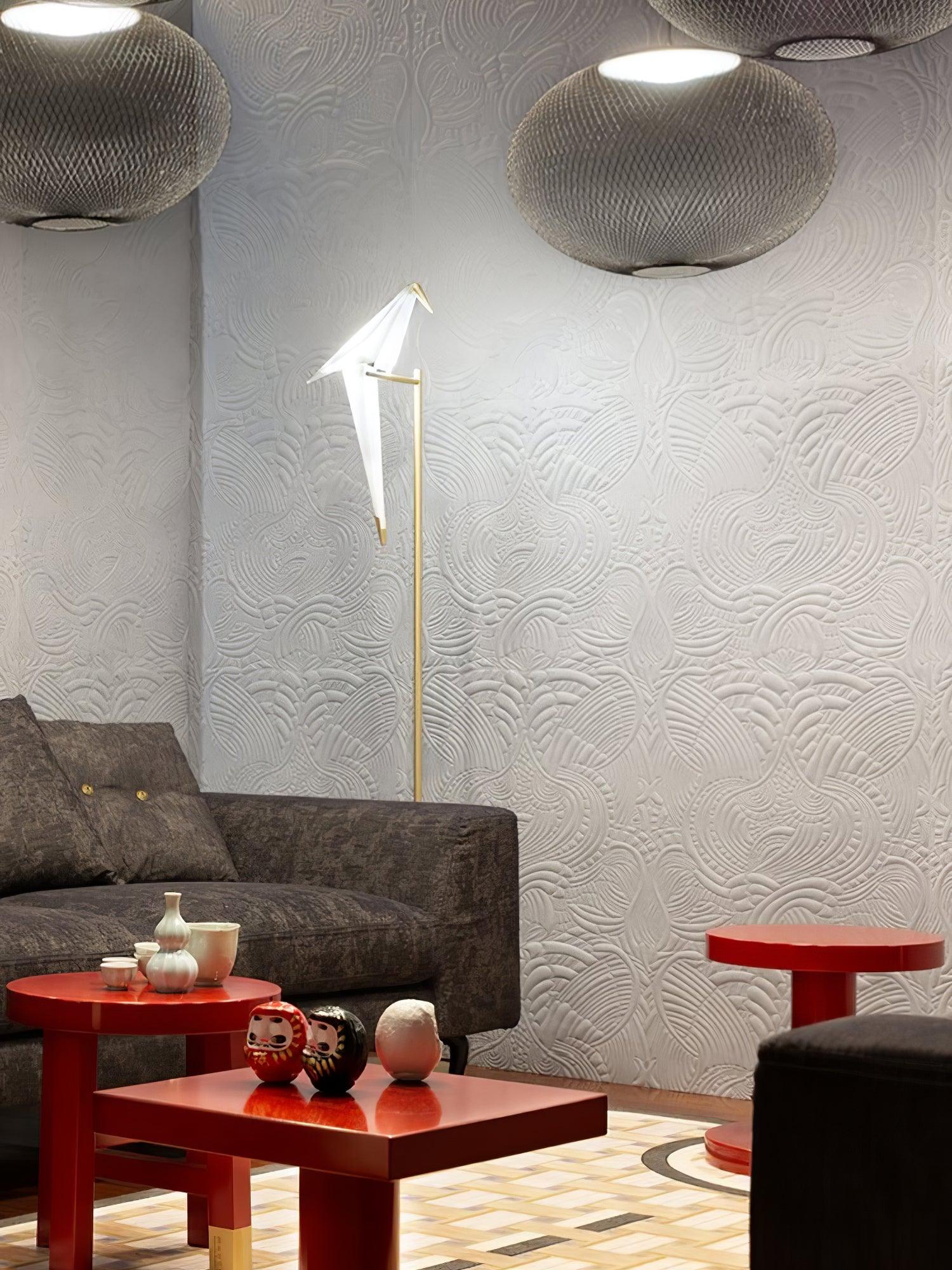 Modern Origami Paper Crane LED Floor Lamp Gold Bird Torchiere Standing Light