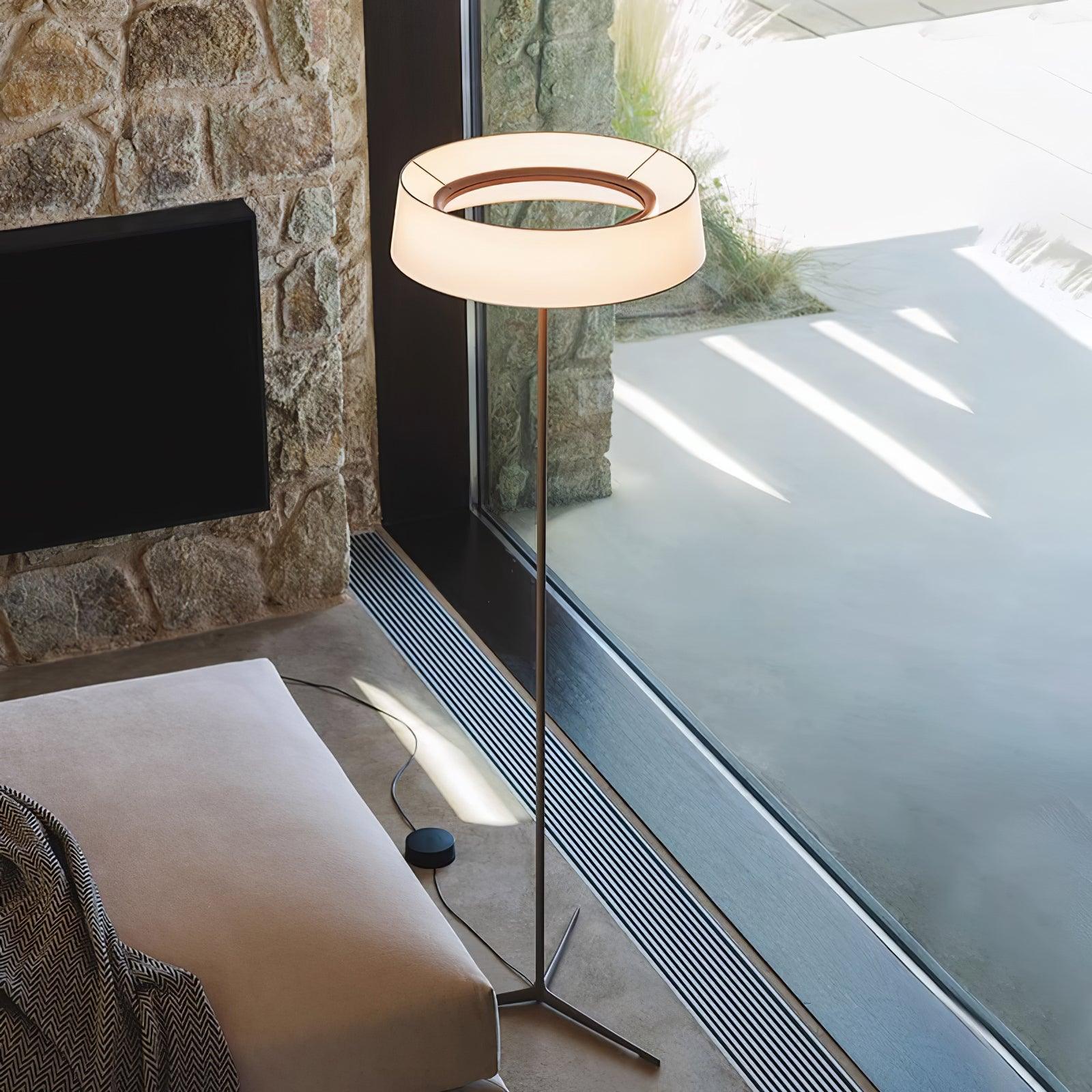 Minimalist Oriental Lantern Inspired LED Floor Lamp with Parchment Diffuser and Metal Base