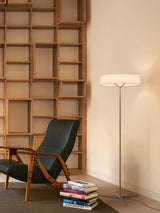 Minimalist Oriental Lantern Inspired LED Floor Lamp with Parchment Diffuser and Metal Base