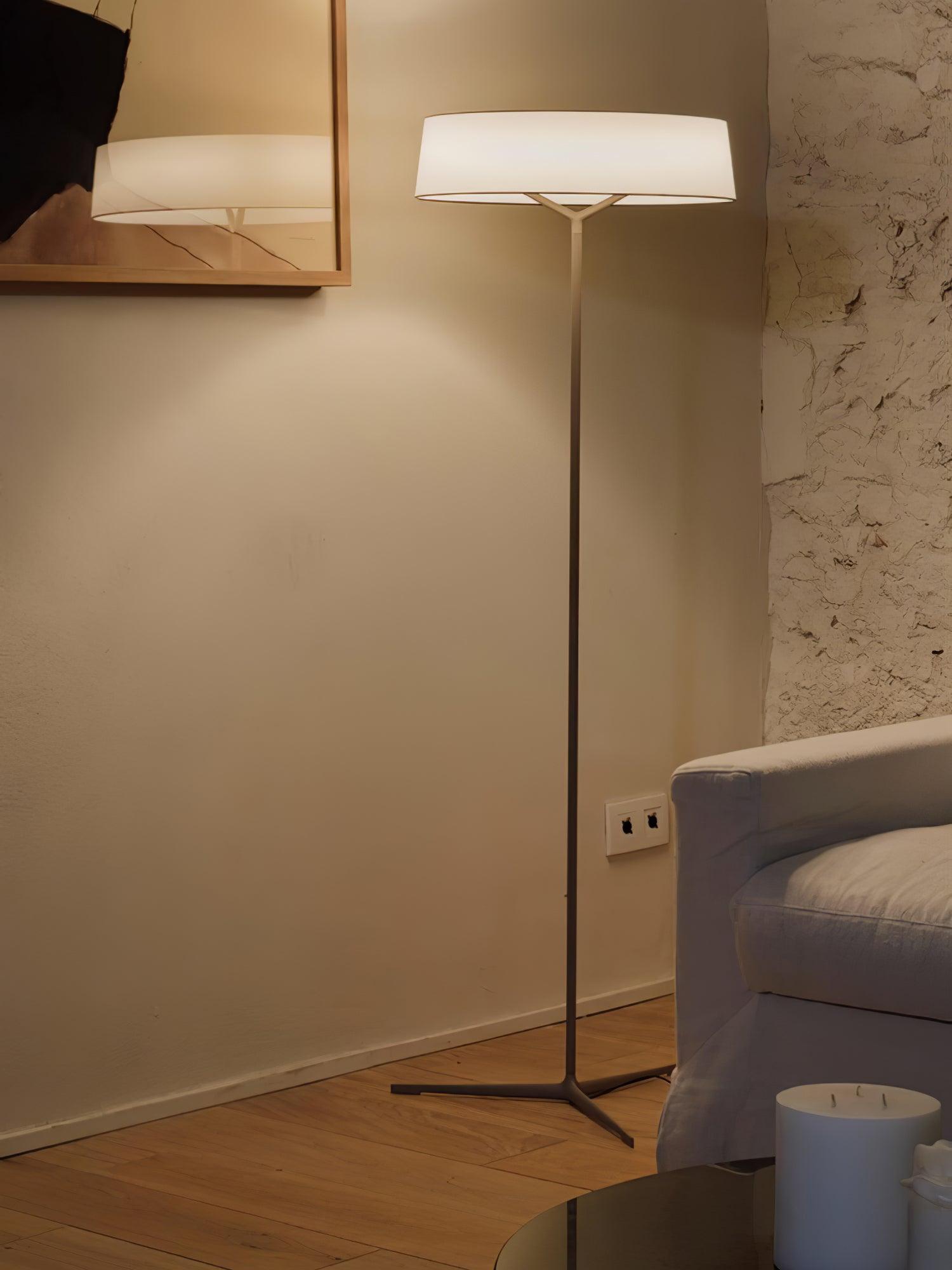 Minimalist Oriental Lantern Inspired LED Floor Lamp with Parchment Diffuser and Metal Base