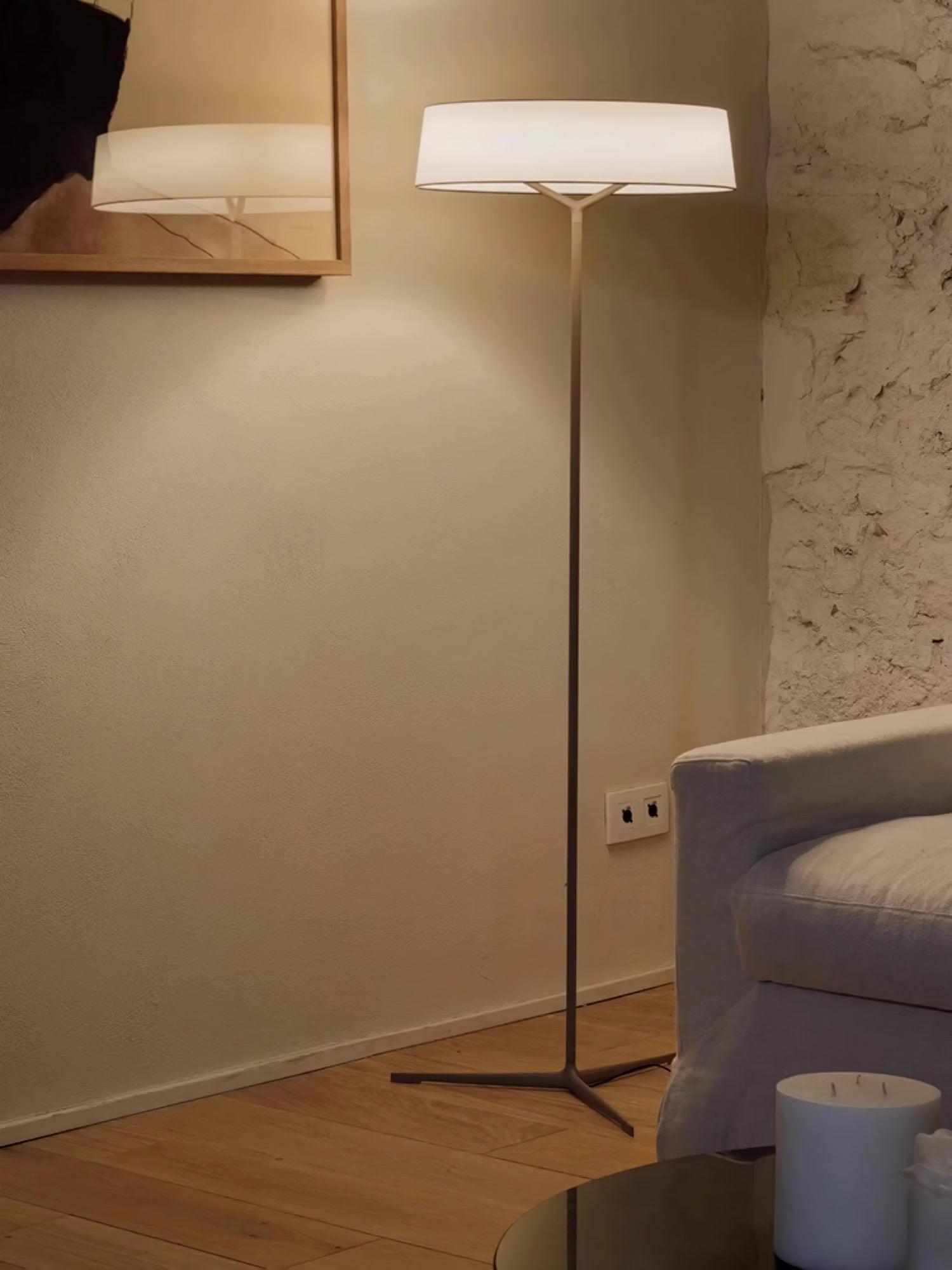 Minimalist Oriental Lantern Inspired LED Floor Lamp with Parchment Diffuser and Metal Base