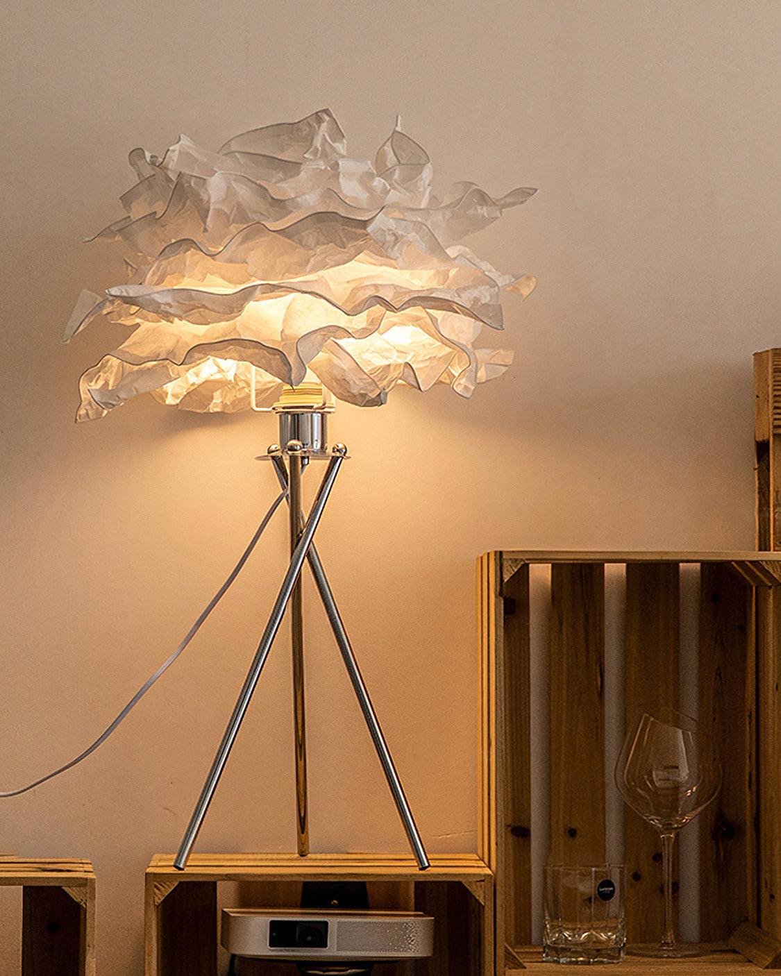 Modern Rice Paper Table Lamp with Chrome Metal Base for Bedside Decor