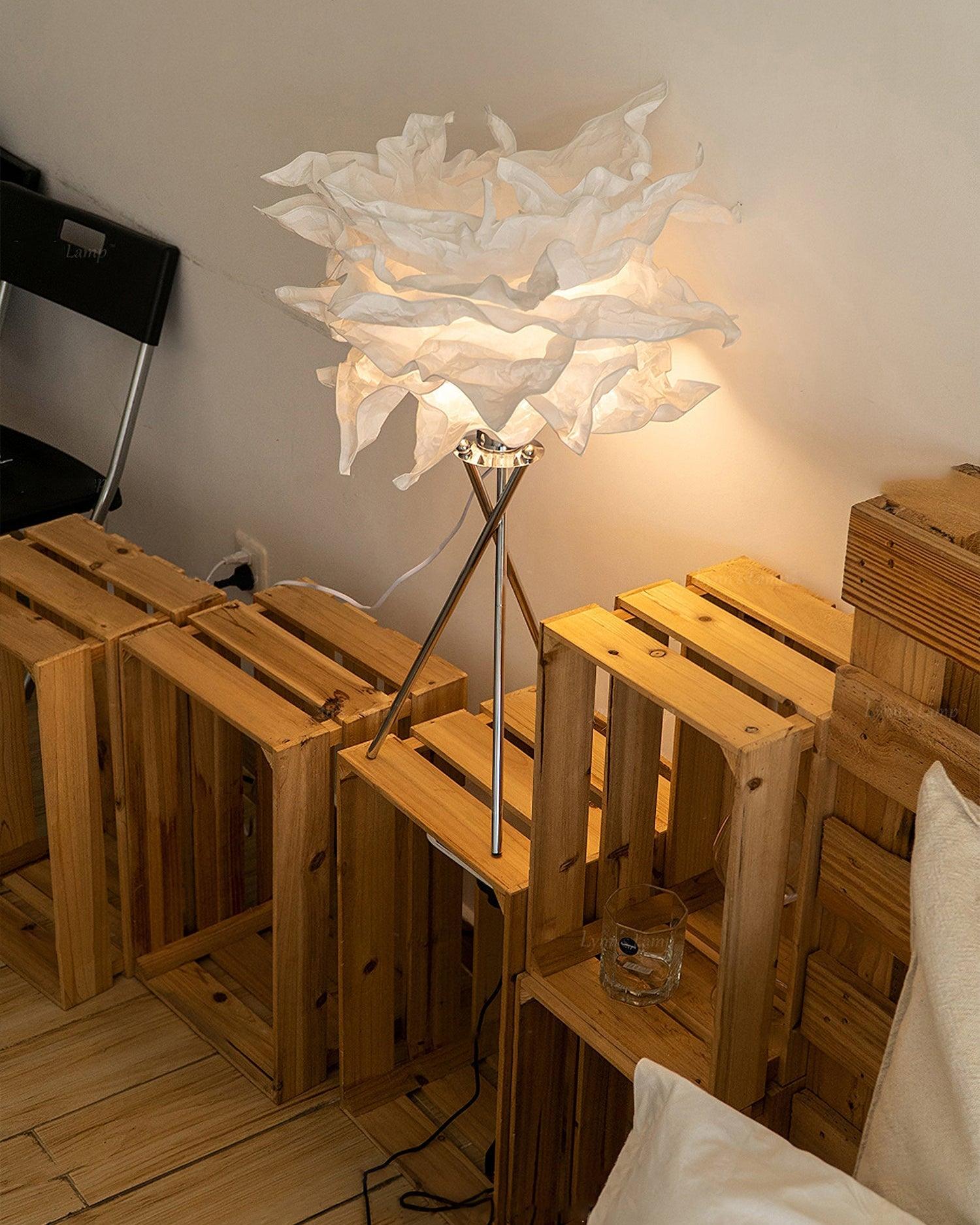 Modern Rice Paper Table Lamp with Chrome Metal Base for Bedside Decor